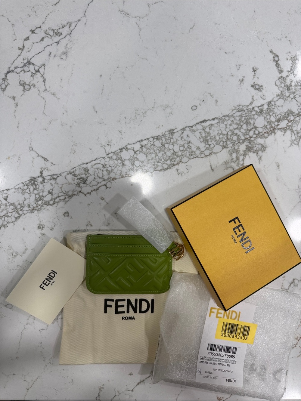 Fendi Green Quilted Leather Card case with Gold Hardware